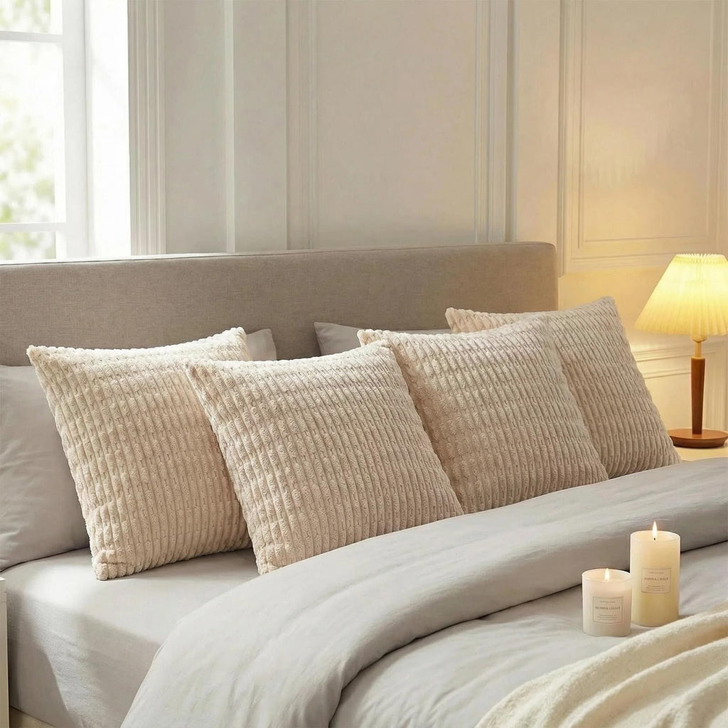 Fancy Homi 4 Packs Decorative Throw Pillow Covers for Living Room Couch Bed, Modern Farmhouse Boho Home Décor Accent Cushion Case, 16" x 16", Tan