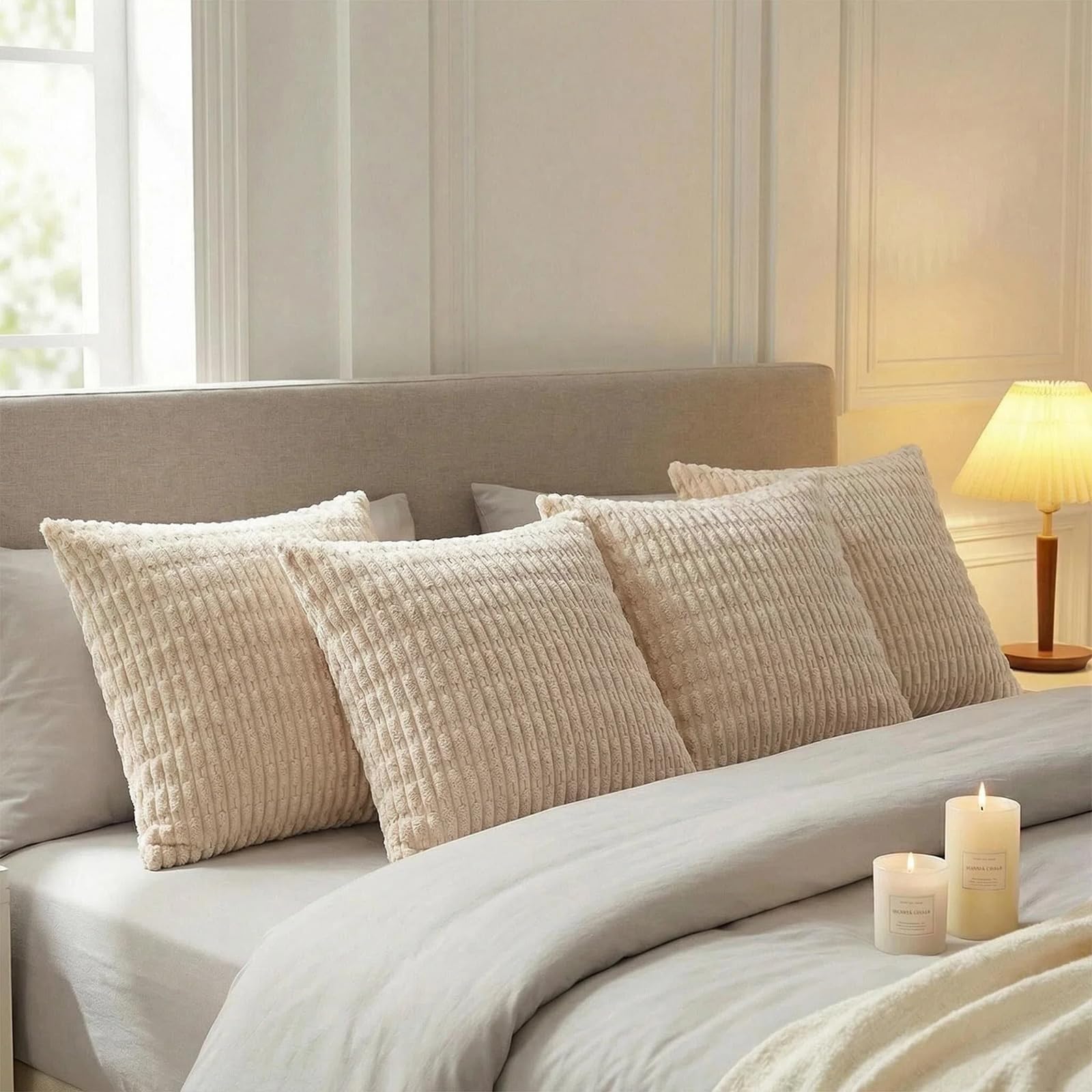 Fancy Homi 4 Packs Decorative Throw Pillow Covers for Living Room Couch Bed, Modern Farmhouse Boho Home Décor Accent Cushion Case, 16" x 16", Tan