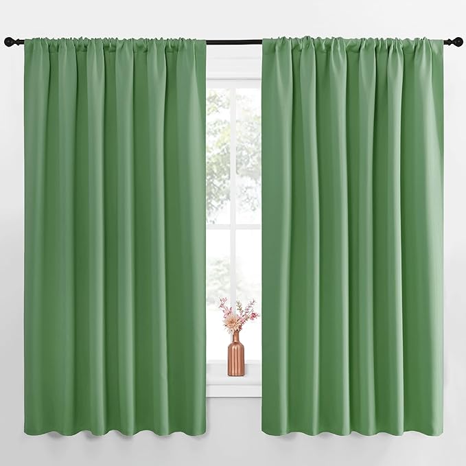 NICETOWN Blackout Curtains for Bedroom, Blackout Curtain Panels, Froest Green, 1 Pair, 62 by 63-inch, Window Treatment Energy Saving Thermal Insulated Solid Rod Pocket Blackout Drapes/Draperies