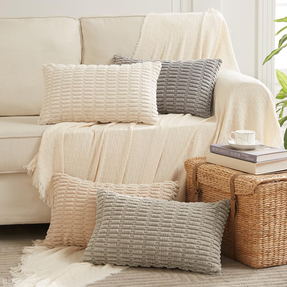 Fancy Homi 4 Packs Decorative Throw Pillow Covers for Living Room Couch Bed, Modern Farmhouse Boho Home Décor Accent Cushion Case, 28" x 20", Neutral