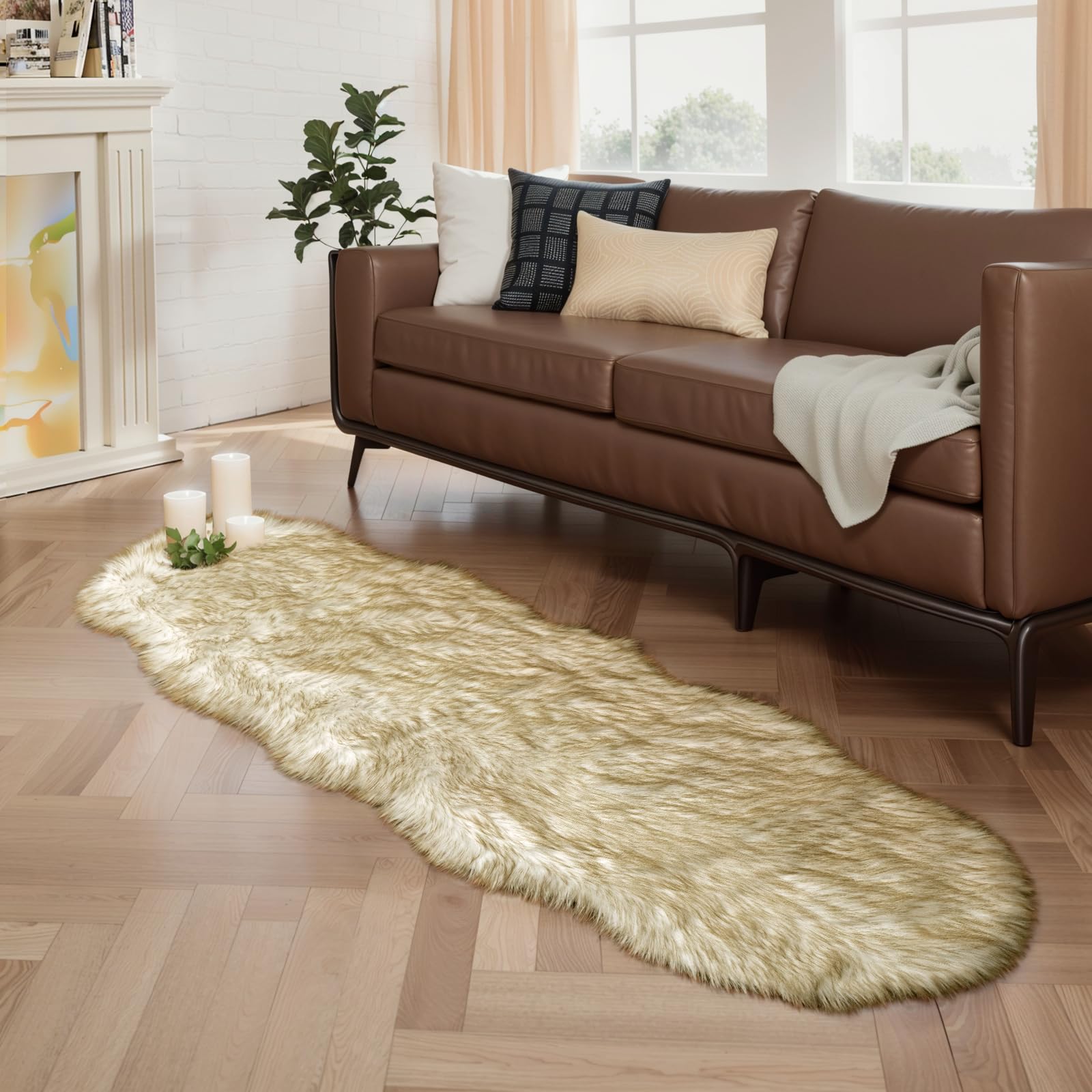 Ciicool Ultra Soft Faux Sheepskin Fur Rug 2x6 Feet Fluffy Rug for Bedroom