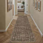 2'6x10 Washable Runner Rug for Hallway Kitchen Vintage Brown Non Slip Low Pile Carpet Traditional Retro Soft Throw Rug for Bathroom Bedroom Entryway Indoor Entrance