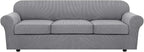 H.VERSAILTEX 4 Piece Stretch Sofa Covers for 3 Cushion Couch Covers for Living Room Furniture Slipcovers (Base Cover Plus 3 Seat Cushion Covers) Thicker Jacquard Fabric (Large Sofa, Dove)