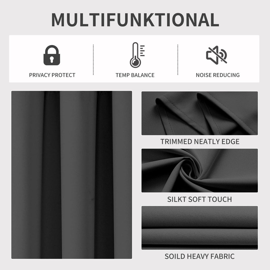 Joydeco 120 inches Long Blackout Curtains 2 Panels Set, Thermal Insulated Length Curtains & Drapes 2 Burg for Living Room Bedroom Window(Dark Grey, W52 x L120 Inch)