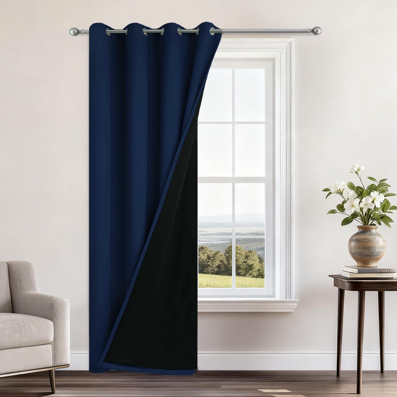 Yakamok Navy Blue Blackout Curtains 96" Long for Bedroom 52" Wide 1 Panel
