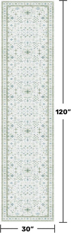 Hazo Haus Oushak Wide Hallway Runner Rug 2'6"x10' - Vintage Turkish Floral, Washable Low Pile Non Slip 10ft Wide Runners for Kitchen, Hall Way - Blue and Green