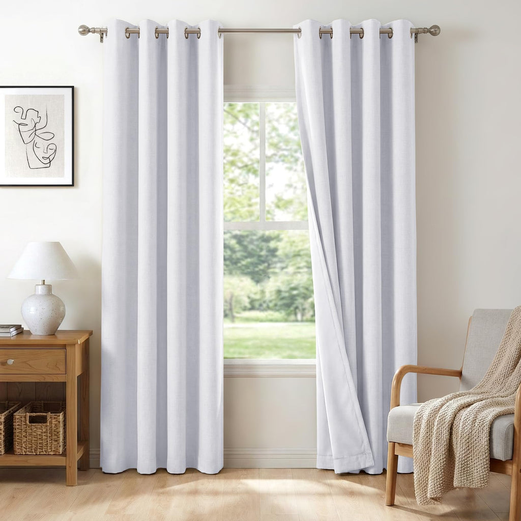 100% Blackout Linen Curtains 108 Inch Long 2 Panels Set, Oatmeal