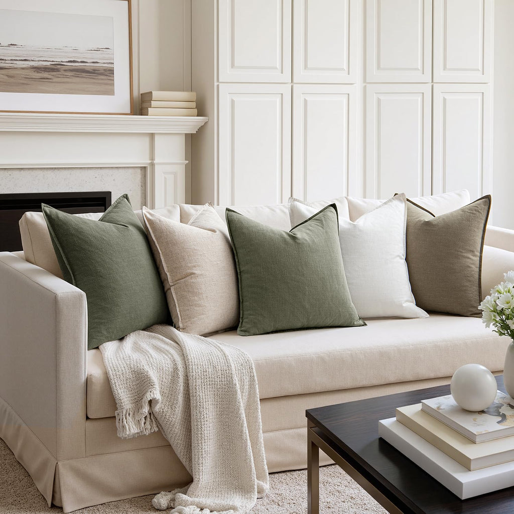 MIULEE Decorative Linen Euro Sham Pillow Covers 24x24 Inch Olive Green