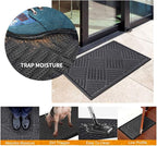 Mibao Front Door Mat, Dirt Trapper Welcome Mat for Outdoor Indoor, Non-Slip Waterproof Doormat, Durable Machine Washable Low Profile Entry Rug for Back Door Outside Patio, 61.5" x 36", Gray Grid
