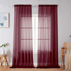 Simplebrand Burgundy Red Sheer Curtains 96 Inches Long, Light Filtering Rod Pocket Solid Color Window Sheer Curtain Panels, Elegant Curtains & Drapes for Living Room, Bedroom 2 Panels, 59" W x 96" L