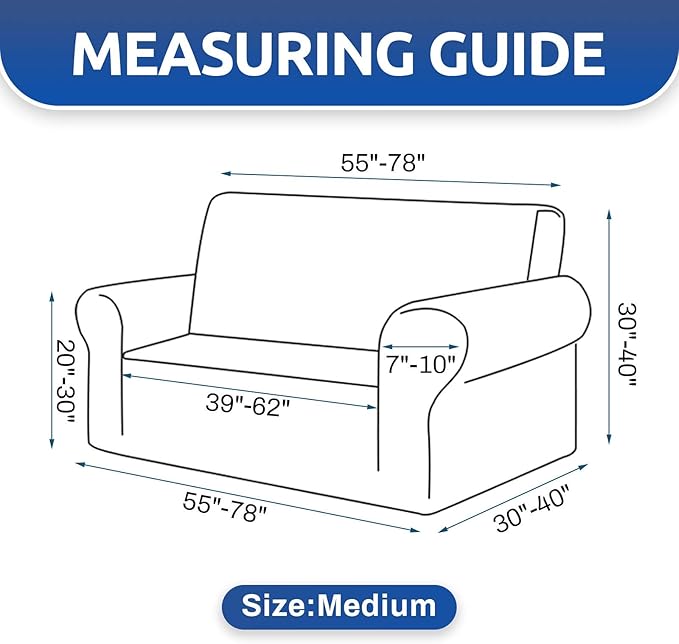 KEKUOU Stretch Loveseat Sofa Cover Slipcover,Couch Covers for 2 Cushion Couch Sofa (55"-78") Furniture Protector Sofa with Elastic Bottom for Kids,Dog. Jacquard Small Checked (Medium,Grey)