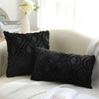 decorUhome Faux Fur Plush Soft Black Throw Pillow Covers 18x18 Set of 2