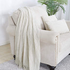 BOURINA Beige Throw Blanket 60x80 Inch Boho Knitted Soft Throw Sofa Blanket