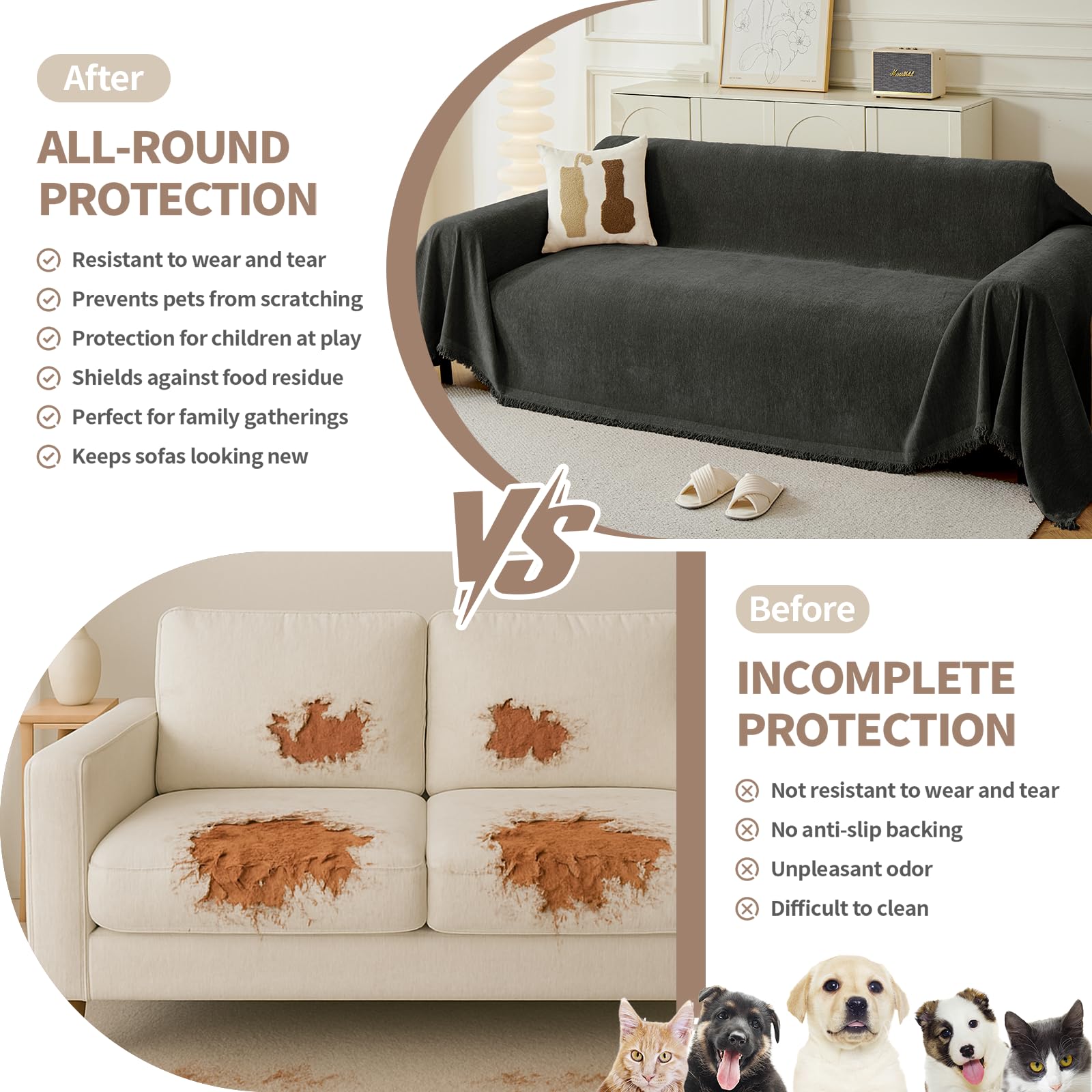 KaviKon Couch Cover for Sofa, Boho Sofa Covers Washable 3 Cushion for Dogs