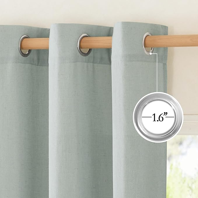 NICETOWN Linen Flax Semi Sheer Curtains 94" Length, Grommet Window Treatments Privacy Added with Light Penetration Vertical Drapes for Loft/Home Office, Sage Green, W55 x L94, 2 Panels