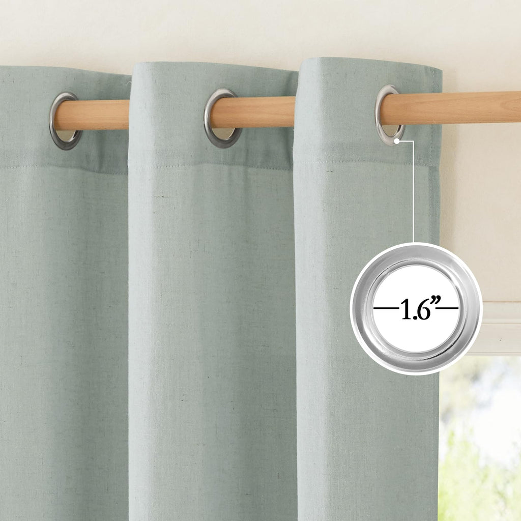 NICETOWN Thick Linen Blend Curtains Flax Textured for Bedroom, Rustic Grommet Semi Sheer Privacy Added Window Curtains & Drapes Light Filtering for Nursery, Sage Green, W42 x L63, Set of 2