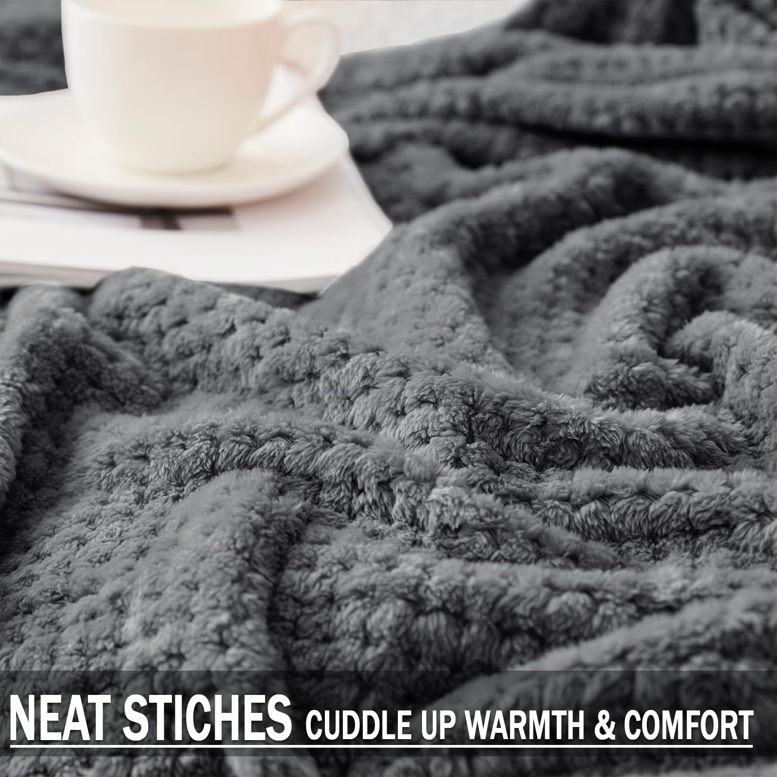 Exclusivo Mezcla Large Waffle Fleece Throw Blanket for Couch, Gray