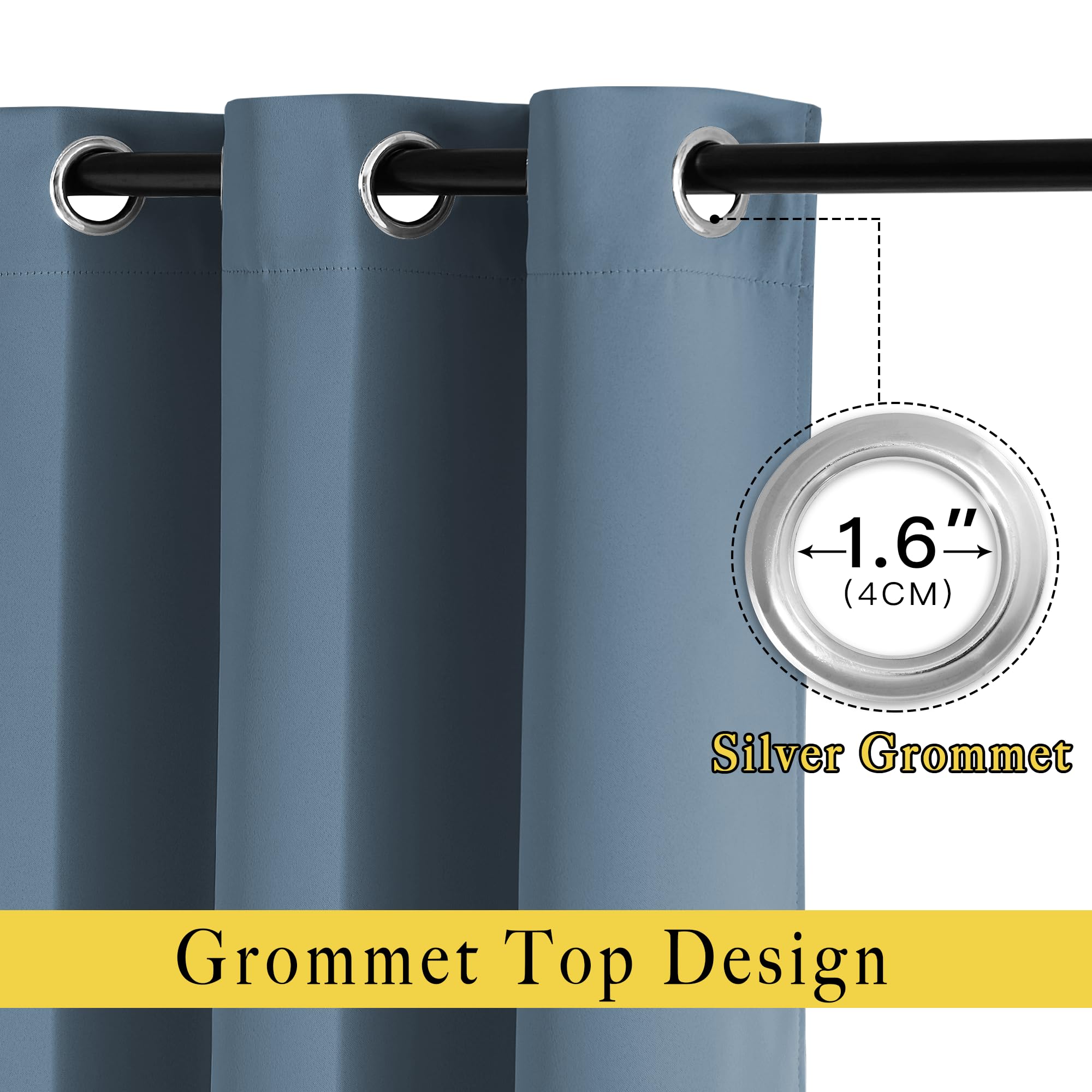 NICETOWN Window Curtains Blackout Drapes - Smoky Blue Energy Saving Blackout Draperies for Bedroom/Living Room (2 Panels, 52 inches Wide by 45 inches Long)