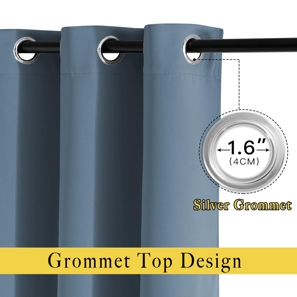 NICETOWN Room Darkening Curtains for Windows - Home Fashion Energy Saving Grommet Top Thermal Insulated Drapes for Bedroom/Patio Door (Smoky Blue, 1 Pair, 46 by 90 Inch)