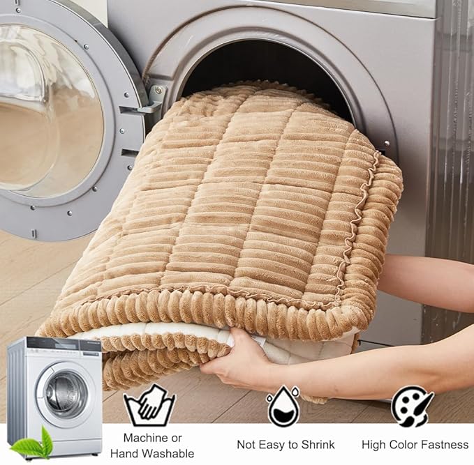 Couch Cover for Dogs Washable, Fuzzy Pet Couch Covers for 3 Cushion Sofa Pet Friendly, Non Slip Sofa Cover (Light Brown, 23.6" x 47"/60 x 120cm)