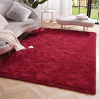 Amearea Shag Fluffy Area Rug for Bedroom Girls Living Room, Wine Red 6x9