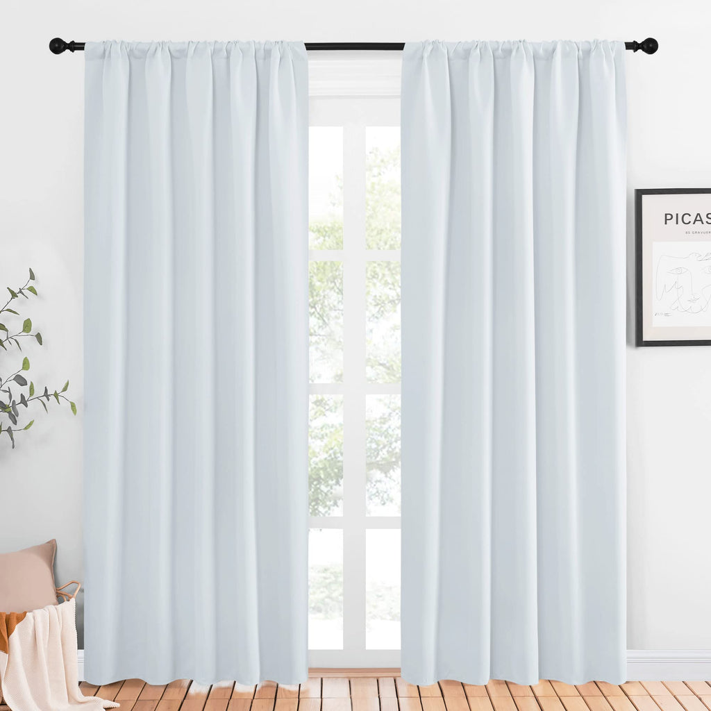 NICETOWN Greyish White Bedroom Curtain Panels - Multi-Function Noise Reducing Performance Window Treatment Thermal Insulated Rod Pocket Room Darkening Drapes for Nursery (2 Panels, 52 by 84)