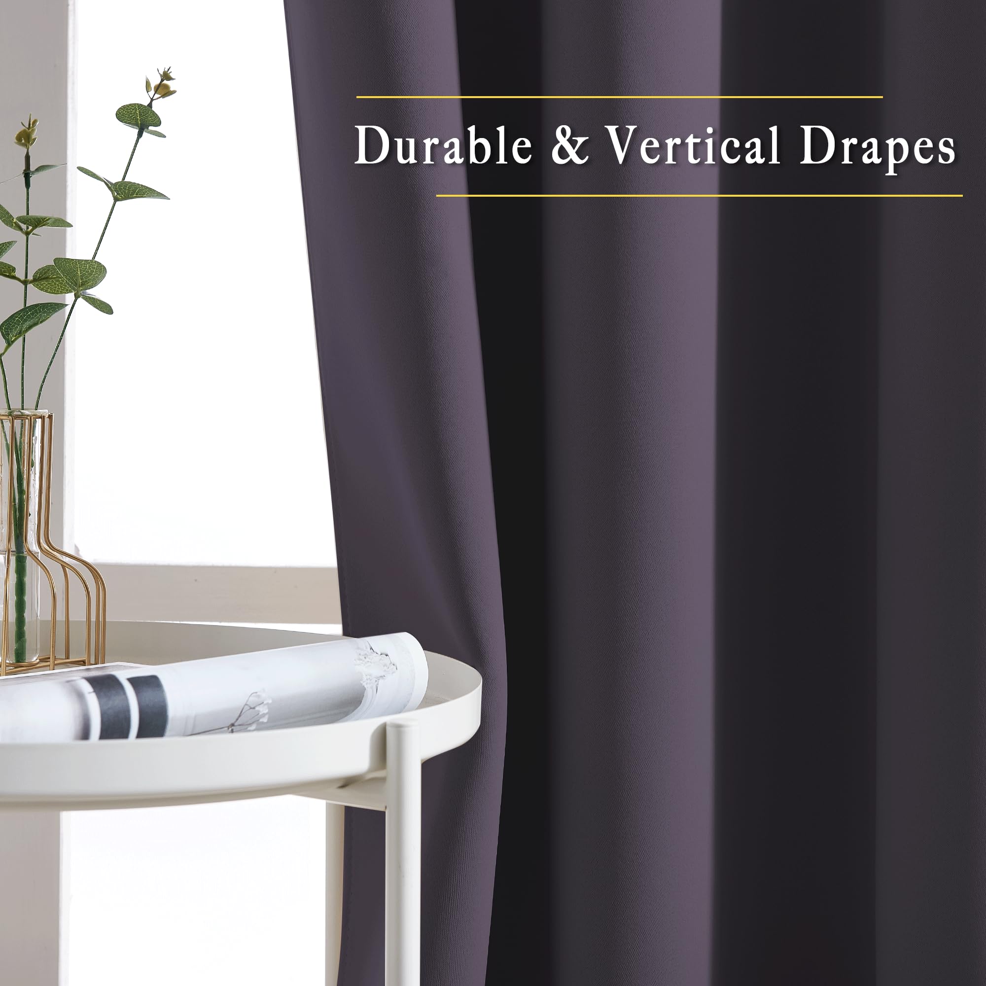 NICETOWN Room Darkening Grommet Panels - (52 inches Width, Greyish Purple, 2 Panels) Baby Room Window Curtains 108 inches Long, Privacy Draperies