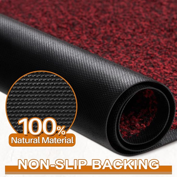 Mibao Super Absorbent Front Door Mat, 72" x 48", Non-Slip Washable Indoor Doormats, Low Profile Entryway Rug Outdoor, Dirt Resistant Welcome Mats for Front and Back Door Entrance, Red