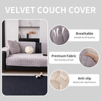 Velvet Couch Cover, Washable Sectional Sofa Cover, Anti Slip Sofa Slipcovers for 3 Cushion Couch Sofa L Shaped Recliner, Furniture Protector Covers for Pets Kids(Light Grey, Only 1 PCS)
