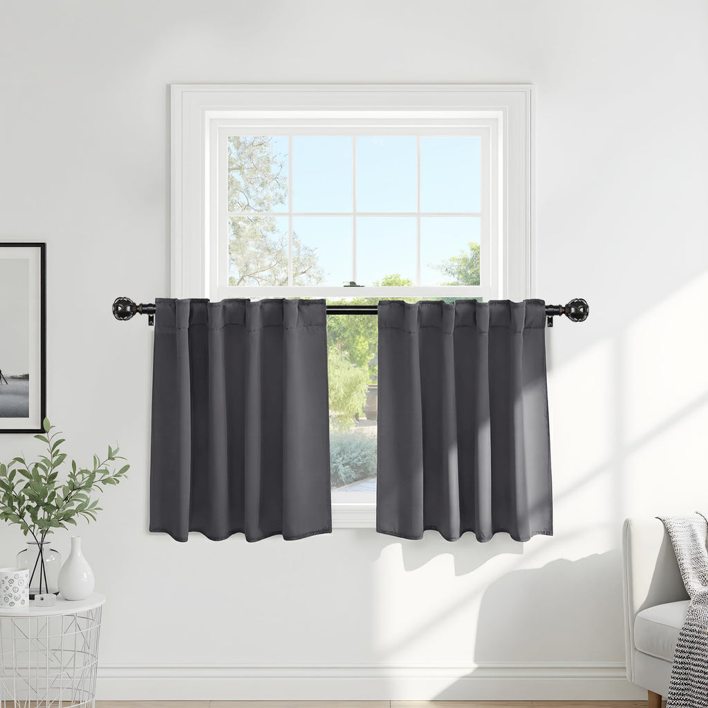 PONY DANCE Short Curtains Half Window Curtains for Bedroom, Privacy Blackout Energy Saving Drapes for Living Room Bathroom Shades, Wide 29 x Long 36 inches per Panel, Grey, 2 Pcs