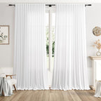 White Large Window Curtains Light Filtering Semi Sheer Privacy Linen Textured Curtain for Patio Sliding Glass Door Extra Wide Rustic Farmhouse Drapes for Living Room Bedroom Sunroom 100x90 Inch