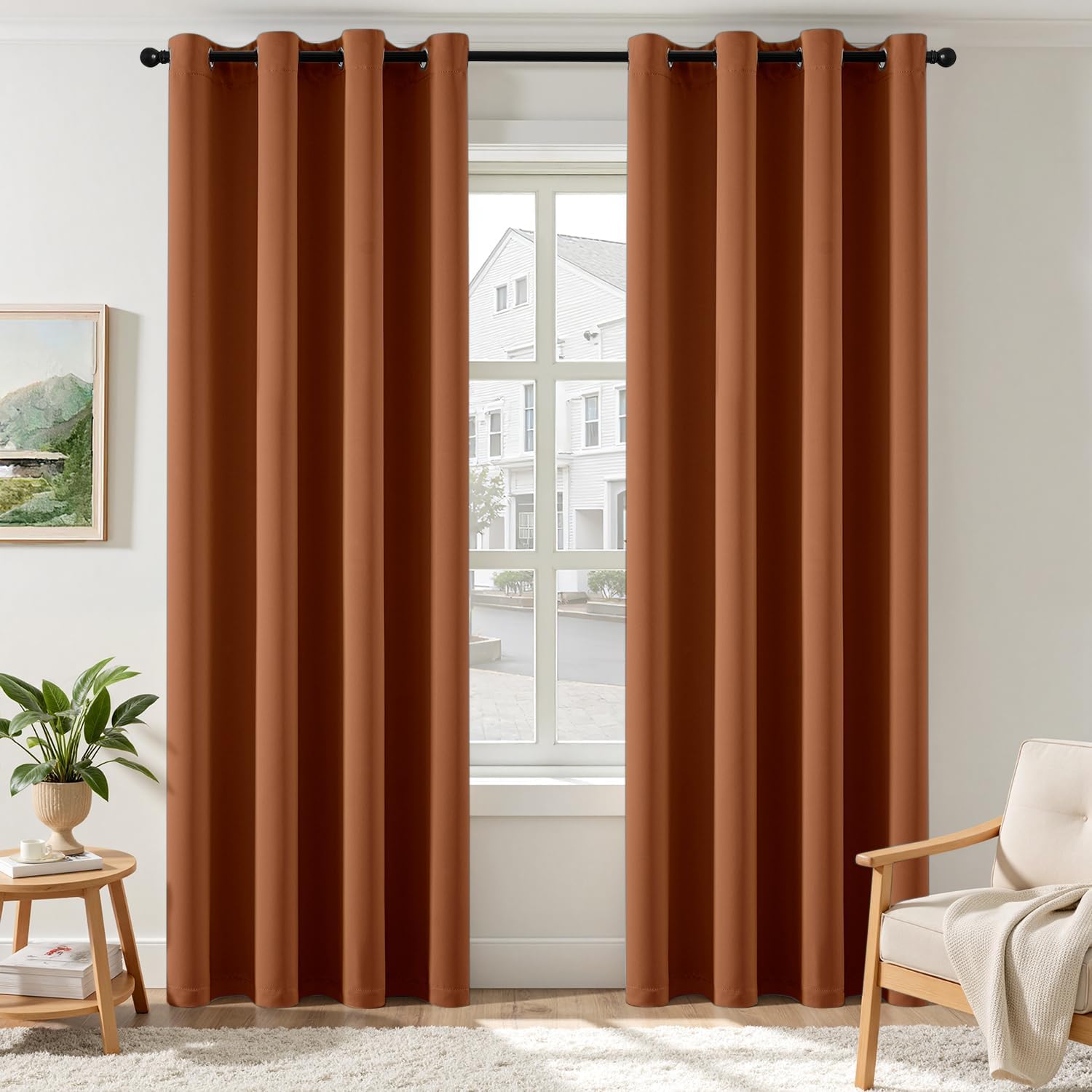 MIULEE Terracotta Blackout Bedroom Curtains Drapes 96 Inch Long 52"x96"