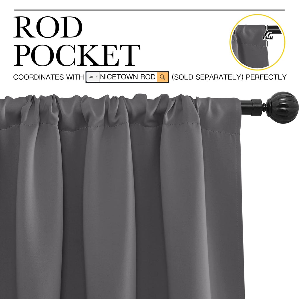 NICETOWN Grey Window Curtains for Bedroom - Home Decoration Thermal Insulated Rod Pocket Blackout Blinds & Drapes for Small Windows (Gray, 2 Panels, W42 x L48 -Inch)