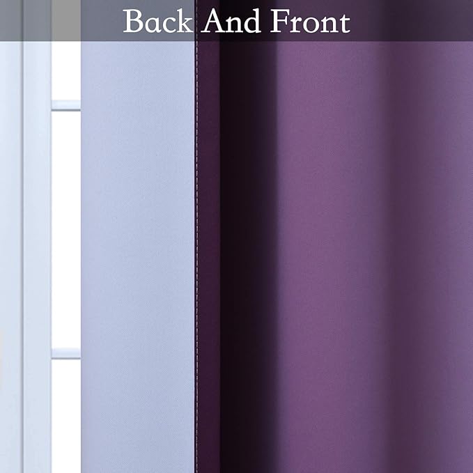 SimpleHome Ombre Room Darkening Curtains for Living Room, Light Blocking Gradient Purple to Gray White Thick Thermal Insulated Grommet Window Curtains/Drapes for Bedroom, 2 Panels, 52x72 inches Length