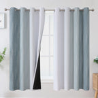 Stone Blue and Greyish White Blackout Curtains for Living Room 63 Inch Long