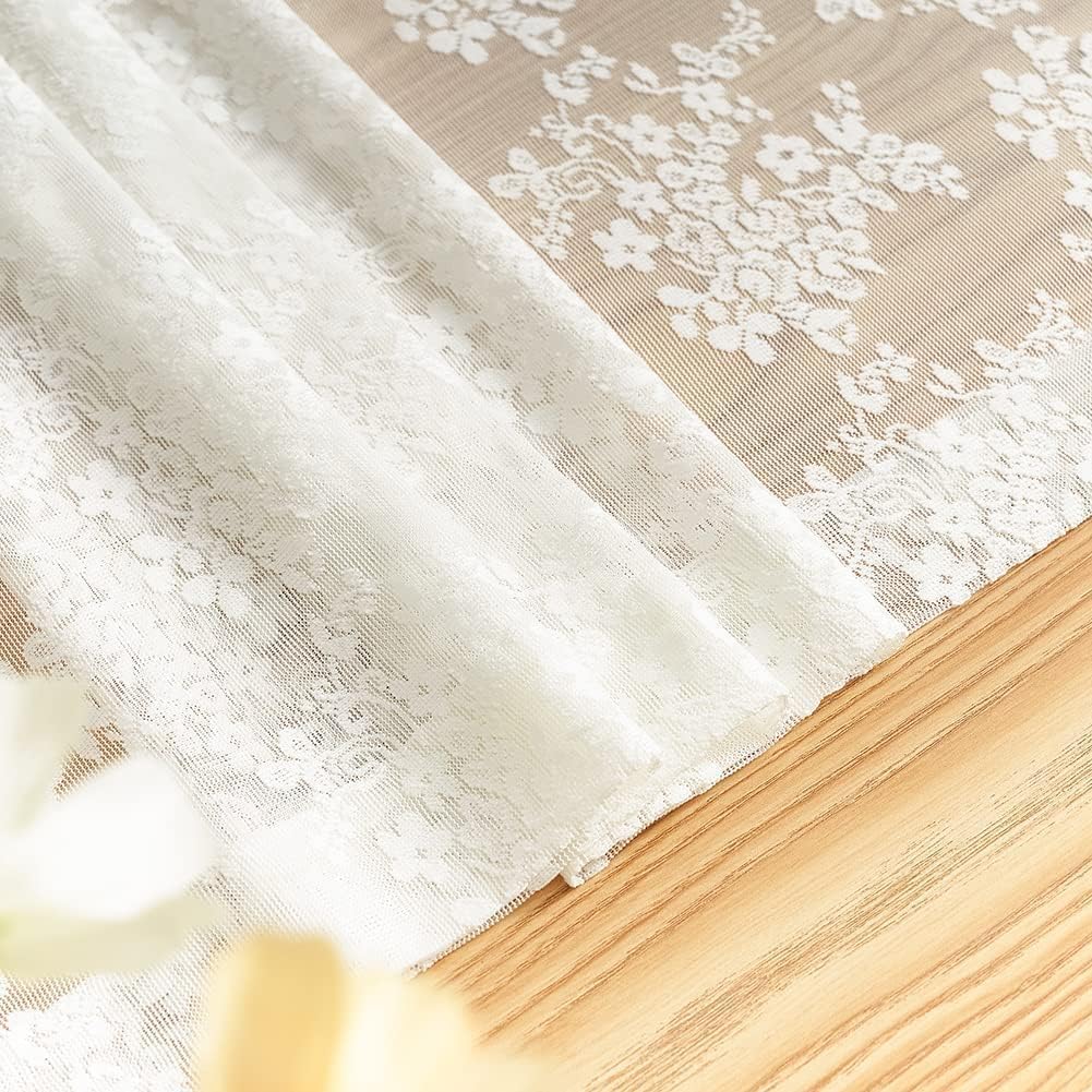 YJ YANJUN Vintage Lace Curtains 90 Inches Long for Dining Room Pair French Country Floral Sheer Curtains for Bedroom Playroom Ivory Cream Colored Boho Farmhouse Decoration 52 x 90 Off White