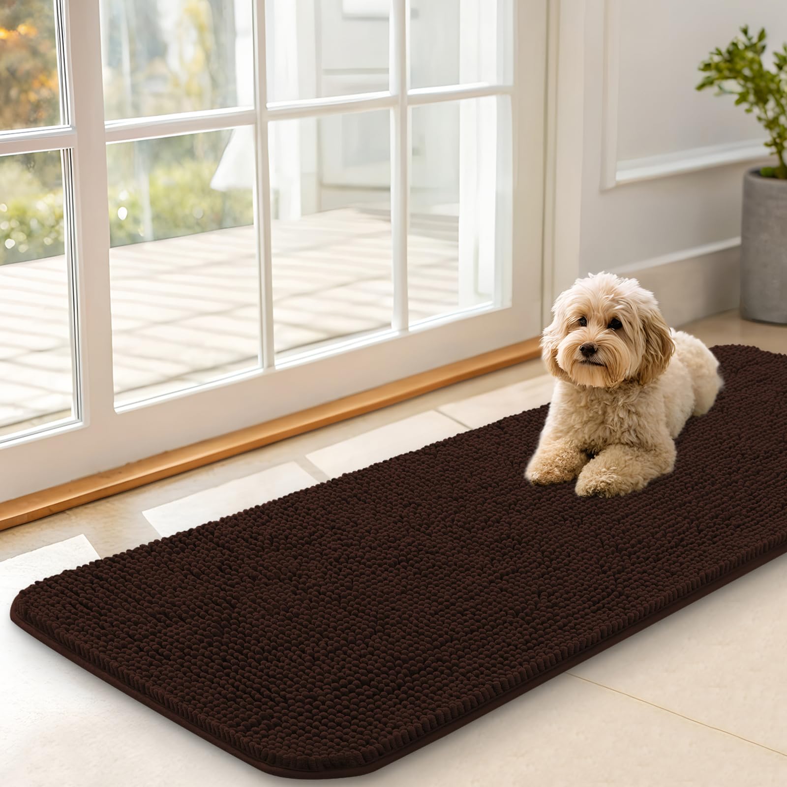 OLANLY Dog Door Mat for Muddy Paws 47x17, Super Absorbent Chenille Mud Mat