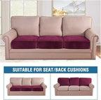 H.VERSAILTEX Velvet Stretch Couch Cushion Cover Plush Cushion Slipcover for Chair Loveseat Sofa Cushion Furniture Protector Seat Cushion Sofa Cover (3 Piece XL Sofa Cushion Covers, Burgundy)