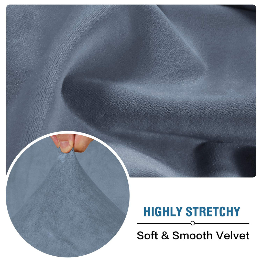 H.VERSAILTEX Velvet Stretch Couch Cushion Cover Plush Cushion Slipcover for Sofa Cushion Furniture Protector Seat Cushion Sofa Cover (3 Piece Sofa Cushion Covers, Stone Blue)