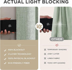 Joydeco Linen Blackout Curtains for Bedroom - 100% Light Blocking 1 Panels, Sage Green Drapes 70" W x 108" L, Thermal Insulated Room Darkening Curtains for Living Room, Rod Pocket & Back Tabs