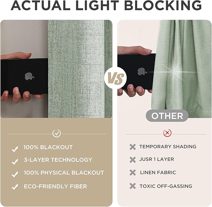 Joydeco Blackout Curtains for Bedroom - 100% Light Blocking 2 Panels Sage Green Drapes 42" W x 84" L, Thermal Insulated Room Darkening Curtains, Linen Textured for Living Room, Rod Pocket & Back Tabs