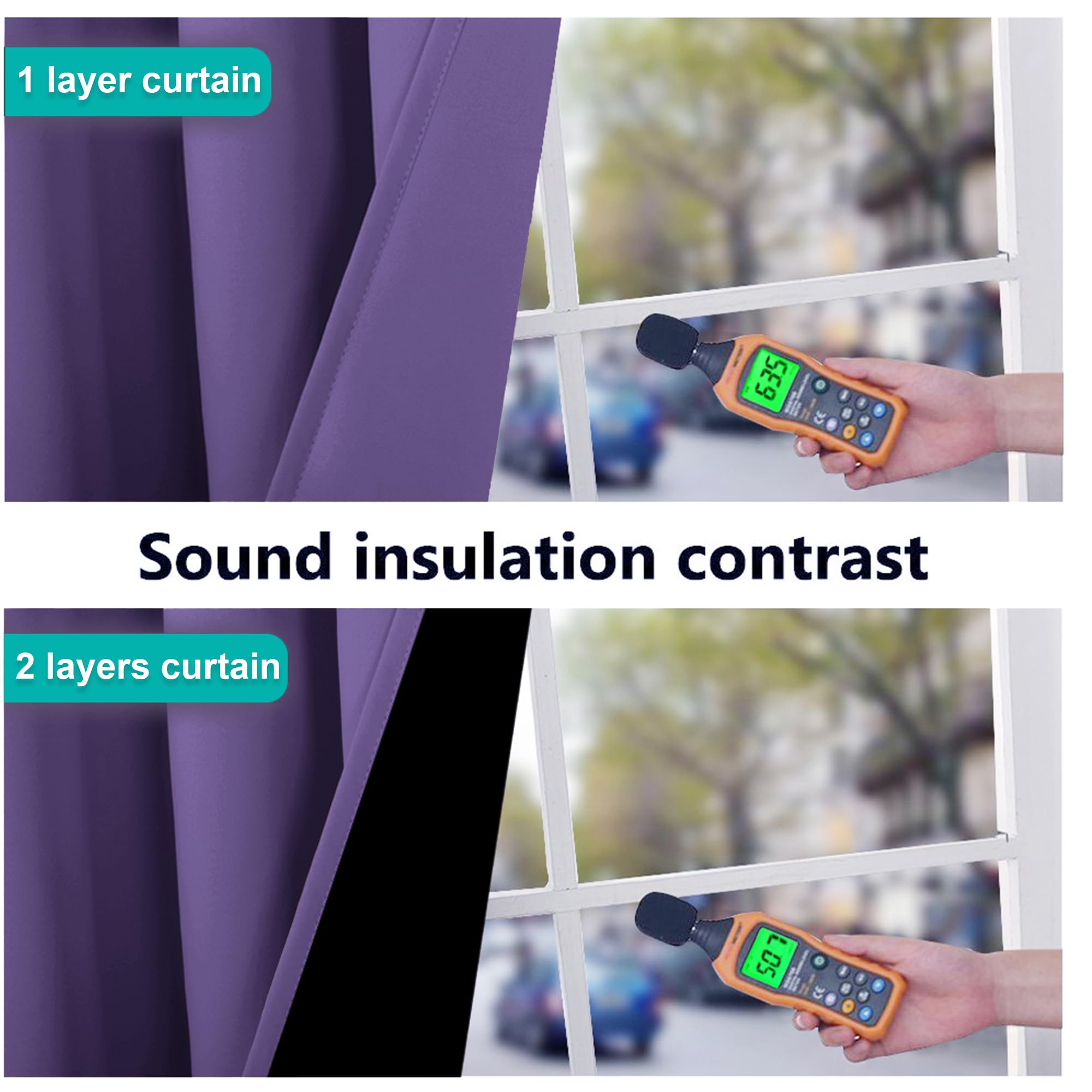 NICETOWN 100% Blackout Curtains with Black Liners, Thermal Insulated Full Blackout 2-Layer Lined Curtains, Energy Efficiency Window Draperies for Dining Room (Lilac Purple, 2 Panels, 52" W by 45" L)