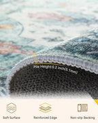 RELEANY Area Rugs Square 10ft Washable Non-Slip, Floral Vintage Distress Print Pattern Medallion Carpet for Living Room Bedroom Dining Room, Green Navy Blue White Red Teal Colorful