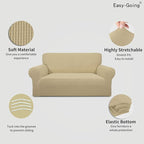 Easy-Going Stretch Loveseat Slipcover 1-Piece Sofa Cover Furniture Protector Couch Soft with Elastic Bottom for Kids Polyester Spandex Jacquard Fabric Small Checks (Loveseat, Beige)
