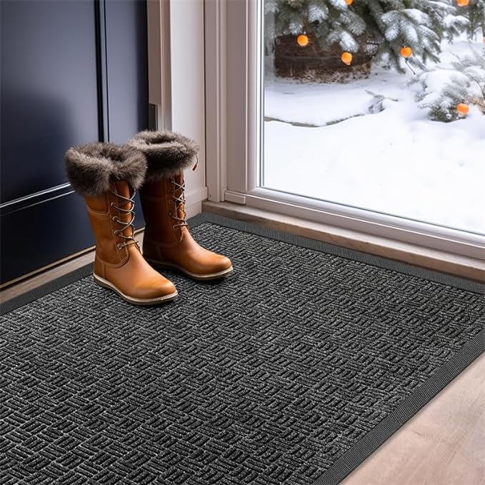 Mibao Front Door Mat, Heavy Duty Durable Welcome Mat for Outdoor Indoor, Dirt Trapper Waterproof Super Absorbent Door Mat for Entryway Outside Patio Porch, 24"x36", Gray