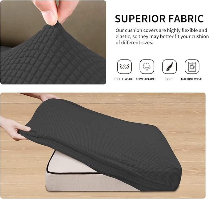 Easy-Going Stretch 4 Pieces Couch Cushion Covers for Sectional Sofa Left/Right L Shape Chaise Lounge Sofa Seat slipcover Anti-Slip Sofa Cover Soft (3 Seater + 1 Chaise, Dark Gray)