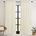 RYB HOME Cream Velvet Curtains 96 inches for Bedroom Living Room