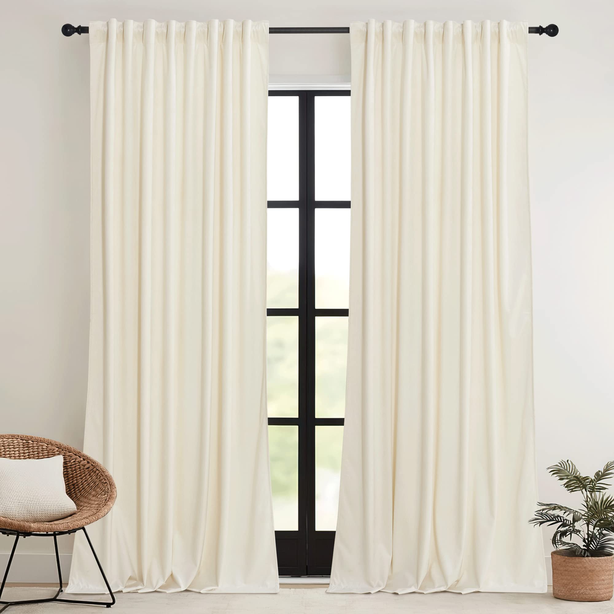 RYB HOME Cream Velvet Curtains 96 inches for Bedroom Living Room