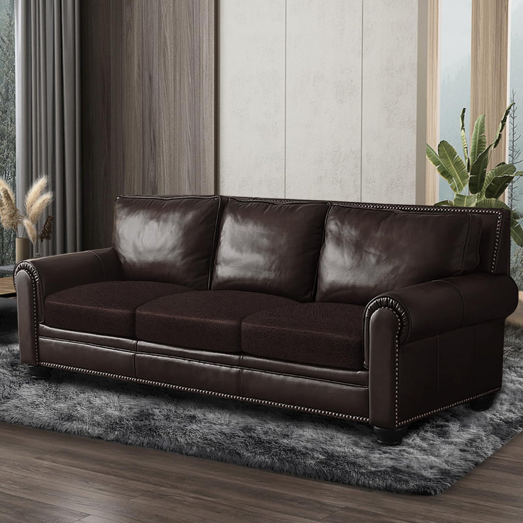 ANARACHON Leather Look Couch Cushion Covers Sofa Seat Slipcovers Sets Couches Furniture Protector for Sectional Armchair Loveseat Pets Kids Stretch Spandex Fabric (3 Cushion Sofa, Chocolate)