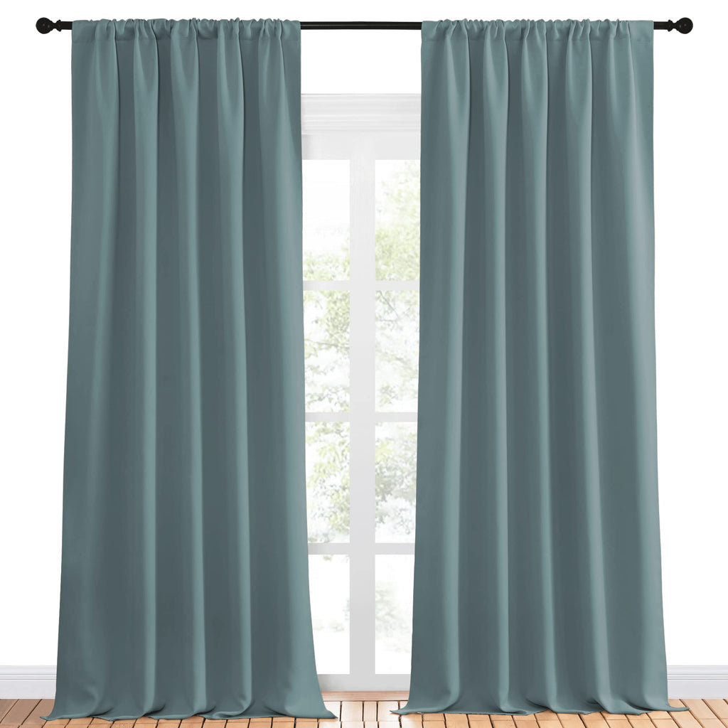 NICETOWN Greyish Blue Blackout Curtains Panels for Window, Thermal Insulated Rod Pocket Blackout Drapes/Draperies for Living Room (2 Panels, W52 x L95 inches)